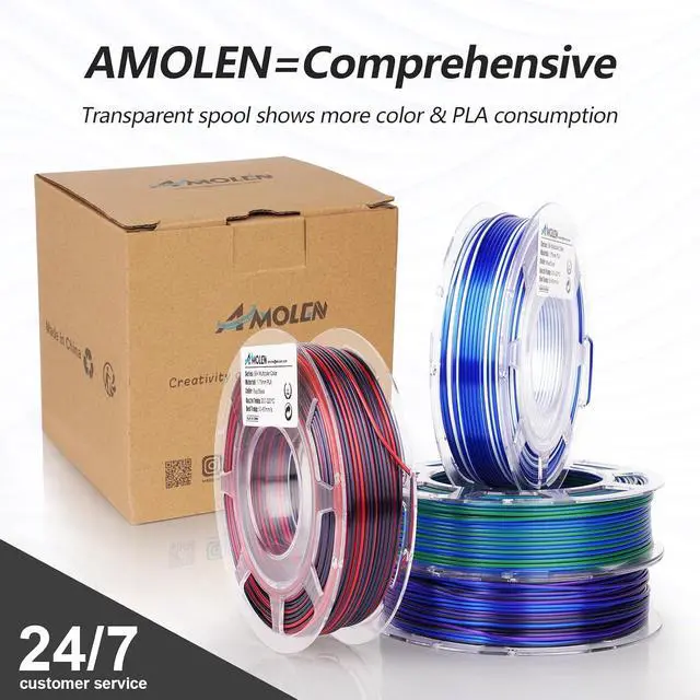 Alt view image 2 of 7 - Silk PLA 3D Printer Filament Bundle, Multicolor Gradient Rainbow PLA 1.75mm Pack, Shiny Fast Color Change 3D Printing Filament for Most FDM 3D Printer, 200g X 4 Spools