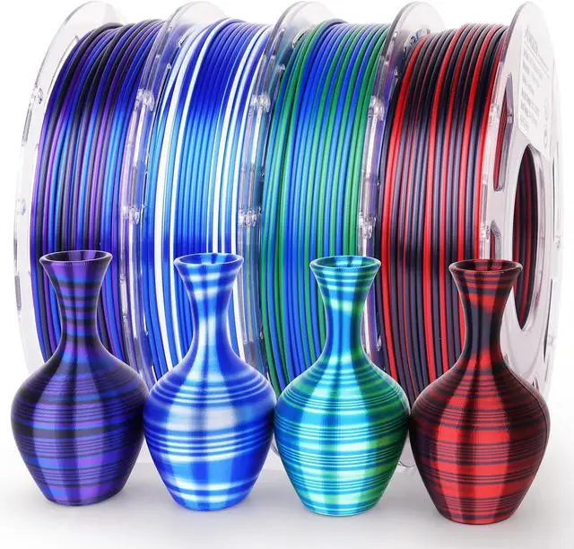 Main image of Silk PLA 3D Printer Filament Bundle, Multicolor Gradient Rainbow PLA 1.75mm Pack, Shiny Fast Color Change 3D Printing Filament for Most FDM 3D Printer, 200g X 4 Spools