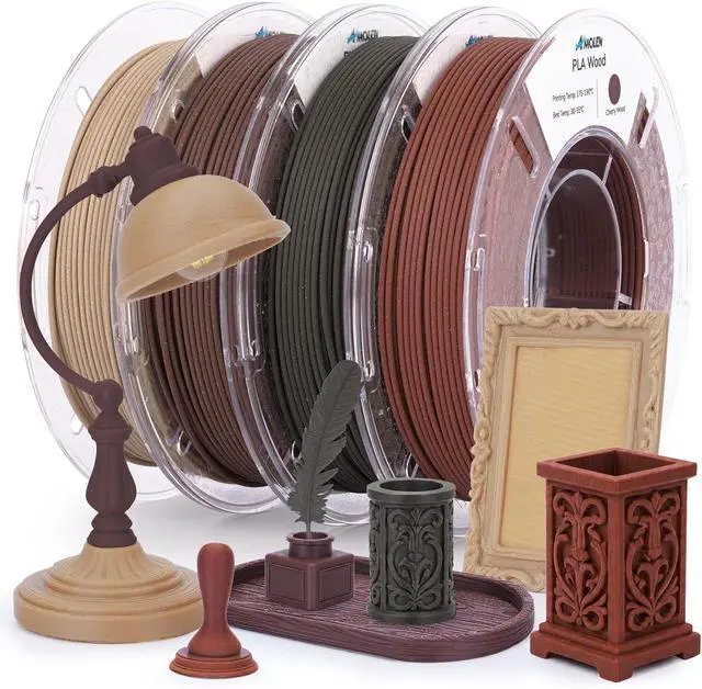 Main image of Wood PLA Filament Bundle 3D Printer Filament Wood Sets,Dark Walnut/White Oak/Cherrywood/Green Sandalwood Natural Color 3D Printing Filament PLA Filament 1.75mm, 200g*4 Spools
