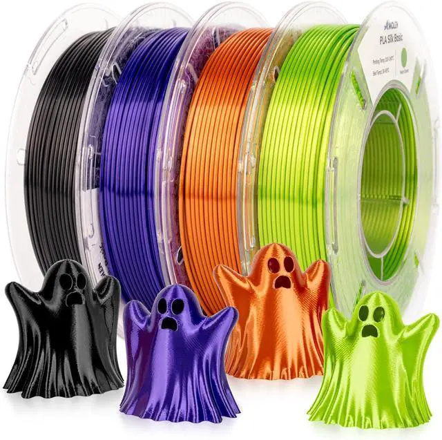 Main image of PLA 3D Printer Filament Silk PLA Filament 1.75mm Silk Filament Pack Black/Red Copper/Purple/Neon Green 3D Printing Filament Bundle for Holiday 3D Printing, 200gX 4 Spools