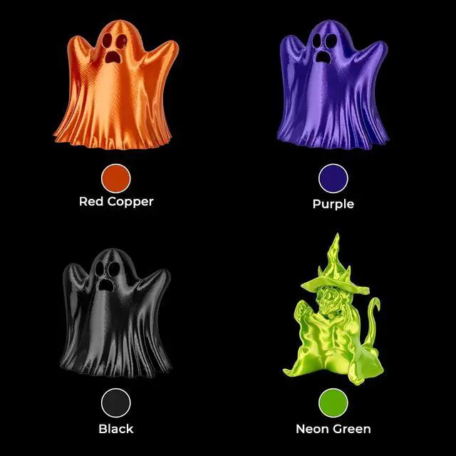 Alt view image 5 of 7 - PLA 3D Printer Filament Silk PLA Filament 1.75mm Silk Filament Pack Black/Red Copper/Purple/Neon Green 3D Printing Filament Bundle for Holiday 3D Printing, 200gX 4 Spools