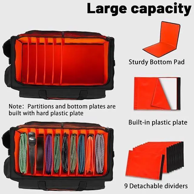 Alt view image 5 of 7 - Large DJ Bag Built-in Sturdy Support Board, DJ cable bag with 9 Detachable Divider & Padded Shoulder Strap, gig bag for Professional DJ Gear, Musical Instrument and Accessories