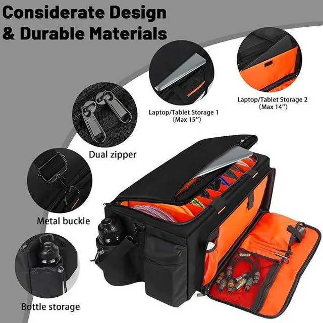 Alt view image 6 of 7 - Large DJ Bag Built-in Sturdy Support Board, DJ cable bag with 9 Detachable Divider & Padded Shoulder Strap, gig bag for Professional DJ Gear, Musical Instrument and Accessories