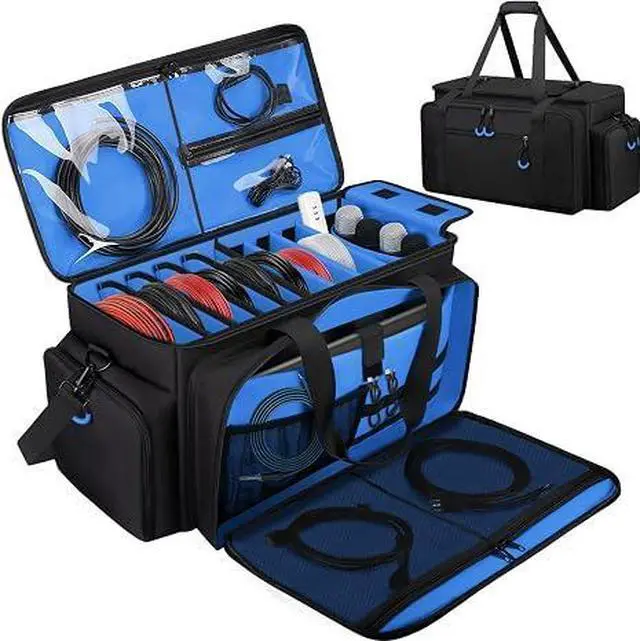 Main image of Large Dj Cable Bag with Detachable Dividers, Bottom Pad
Dj Bag for Equipment and Accessories with Laptop and Microphone Pocket, Dj Gig Bag for Musician, Professional, Travel, Blue