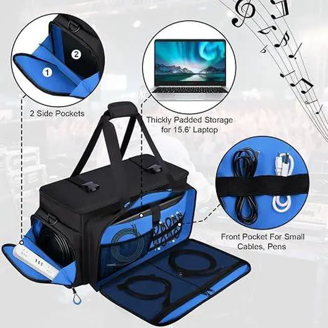 Alt view image 6 of 7 - Large Dj Cable Bag with Detachable Dividers, Bottom Pad
Dj Bag for Equipment and Accessories with Laptop and Microphone Pocket, Dj Gig Bag for Musician, Professional, Travel, Blue
