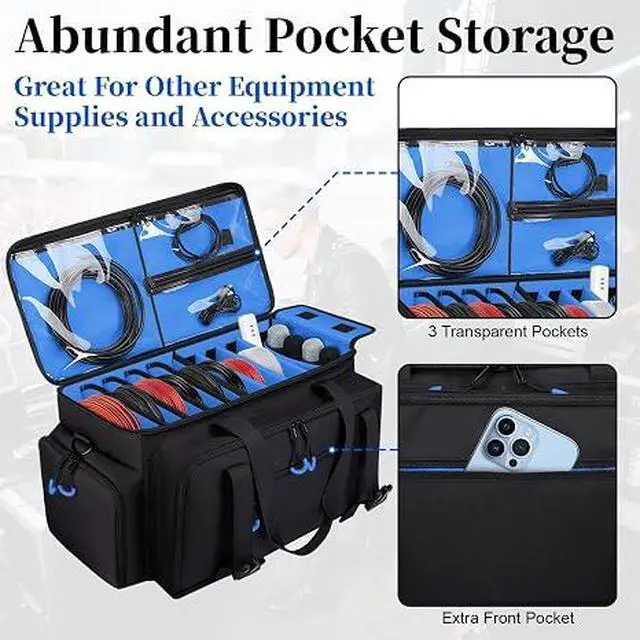 Alt view image 2 of 7 - Large Dj Cable Bag with Detachable Dividers, Bottom Pad
Dj Bag for Equipment and Accessories with Laptop and Microphone Pocket, Dj Gig Bag for Musician, Professional, Travel, Blue