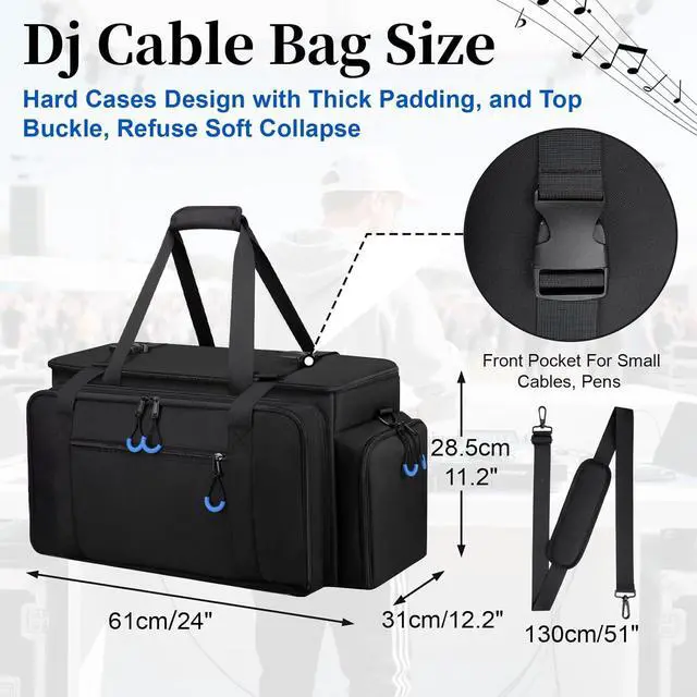 Alt view image 3 of 7 - Large Dj Cable Bag with Detachable Dividers, Bottom Pad
Dj Bag for Equipment and Accessories with Laptop and Microphone Pocket, Dj Gig Bag for Musician, Professional, Travel, Blue
