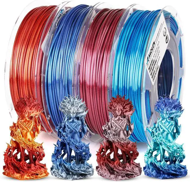 Main image of Silk PLA Bundle, 3D Printer Silk Gradient 1.75mm Silk Shiny Filament Bundle Red Gold,Blue Silver, Red Silver,Blue Green, 3D PLA Sets, 200gX 4 Spools