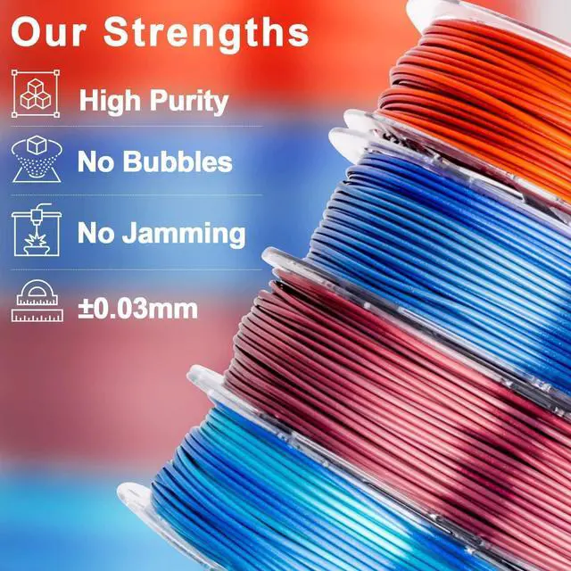 Alt view image 5 of 7 - Silk PLA Bundle, 3D Printer Silk Gradient 1.75mm Silk Shiny Filament Bundle Red Gold,Blue Silver, Red Silver,Blue Green, 3D PLA Sets, 200gX 4 Spools