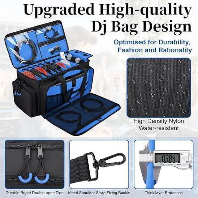 Alt view image 7 of 7 - Large Dj Cable Bag with Detachable Dividers, Bottom Pad
Dj Bag for Equipment and Accessories with Laptop and Microphone Pocket, Dj Gig Bag for Musician, Professional, Travel, Blue