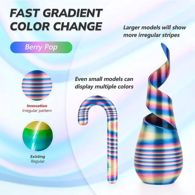 Alt view image 3 of 7 - Silk 3D Printer Filament PLA Bundle, Shiny Multicolor Rainbow Filament Pack, Fast Color Change PLA 1.75mm 3D Printing Filament for Most FDM 3D Printer, 200g X 4 Spools
