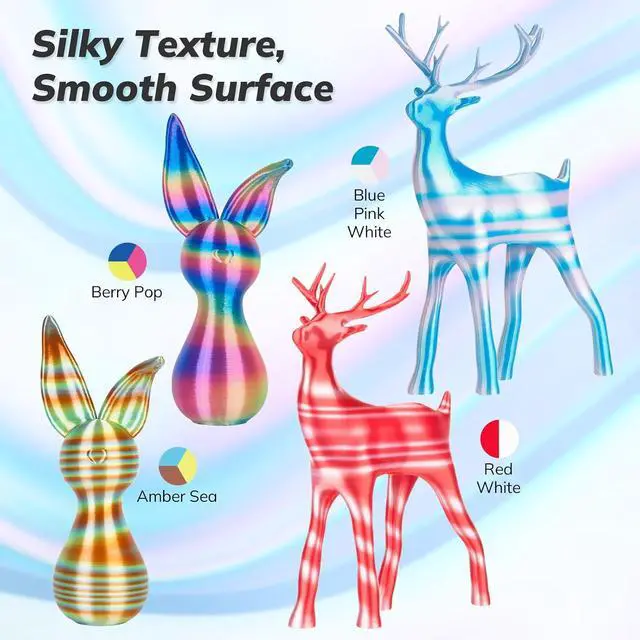 Alt view image 2 of 7 - Silk 3D Printer Filament PLA Bundle, Shiny Multicolor Rainbow Filament Pack, Fast Color Change PLA 1.75mm 3D Printing Filament for Most FDM 3D Printer, 200g X 4 Spools
