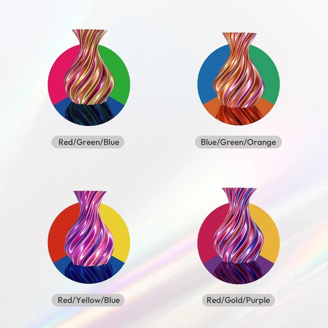 Alt view image 4 of 7 - 3D Printer Filament Bundle, Triple Colors Coextrusion Silk PLA Filament 1.75mm +/-0.02mm,Shiny Color Change 3D Printer Filament for Most FDM 3D Printer 200g X 4 Pack