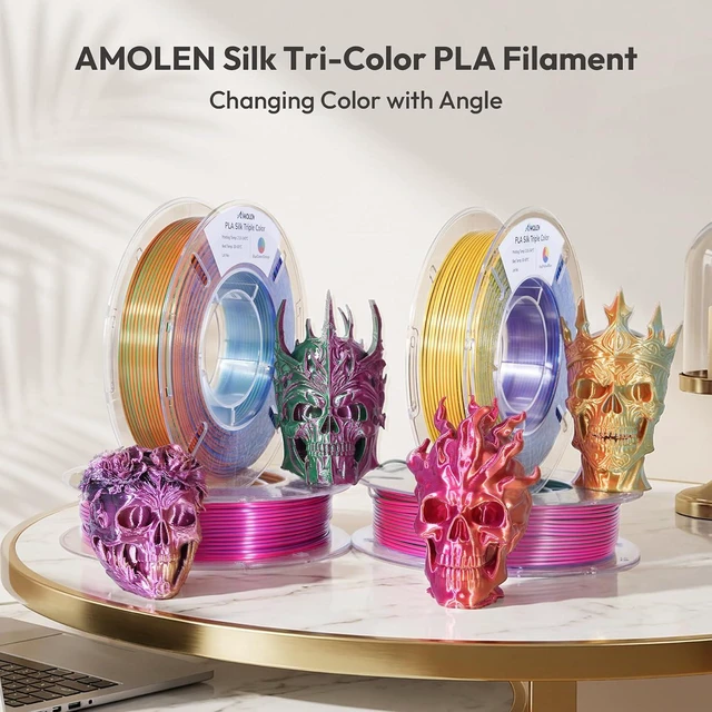 Alt view image 7 of 7 - 3D Printer Filament Bundle, Triple Colors Coextrusion Silk PLA Filament 1.75mm +/-0.02mm,Shiny Color Change 3D Printer Filament for Most FDM 3D Printer 200g X 4 Pack