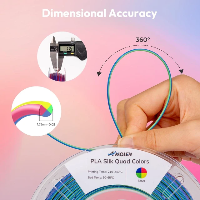 Alt view image 6 of 7 - Silk PLA 3D Printer Filament Bundle, Shiny Silkverse 4 Colors in 1 Filament 1.75mm Pack Multi Color from 4 Angles, 4×200g
