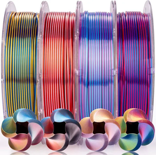 Main image of Silk PLA 3D Printer Filament Bundle, Shiny Silkverse 4 Colors in 1 Filament 1.75mm Pack Multi Color from 4 Angles, 4×200g
