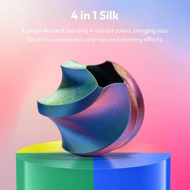 Alt view image 7 of 7 - Silk PLA 3D Printer Filament Bundle, Shiny Silkverse 4 Colors in 1 Filament 1.75mm Pack Multi Color from 4 Angles, 4×200g