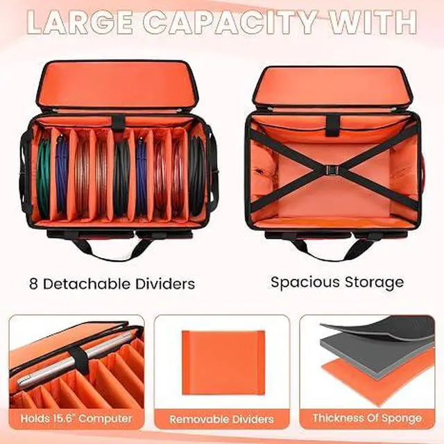 Alt view image 6 of 6 - DJ Cable Bag with Wheels for Equipment,Rolling Gig Bags for Musicians
8 Detachable Dividers, Multiple Pockets for Laptop Microphone, Durable Fabric, Versatile Carrying, for Outdoor Events Touring