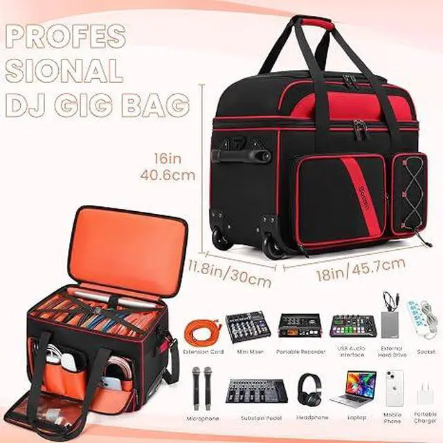Alt view image 4 of 6 - DJ Cable Bag with Wheels for Equipment,Rolling Gig Bags for Musicians
8 Detachable Dividers, Multiple Pockets for Laptop Microphone, Durable Fabric, Versatile Carrying, for Outdoor Events Touring
