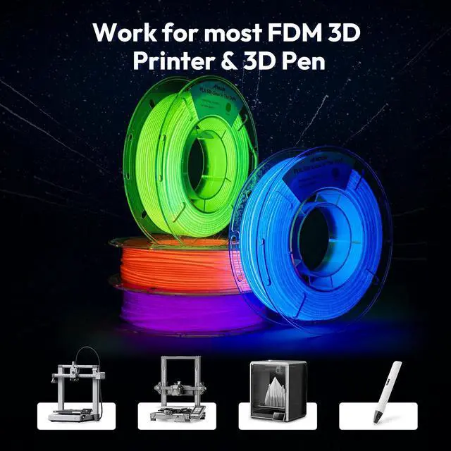 Alt view image 4 of 7 - Silk Glow in the Dark Filament Multicolor, Glow Filament Silk Green, Blue, Purple, Orange Red 1.75mm PLA Filament, Dimensional Accuracy +/- 0.02 mm, 200g X 4 Pack