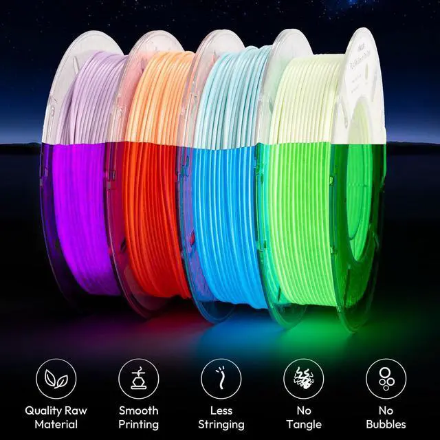 Alt view image 6 of 7 - Silk Glow in the Dark Filament Multicolor, Glow Filament Silk Green, Blue, Purple, Orange Red 1.75mm PLA Filament, Dimensional Accuracy +/- 0.02 mm, 200g X 4 Pack