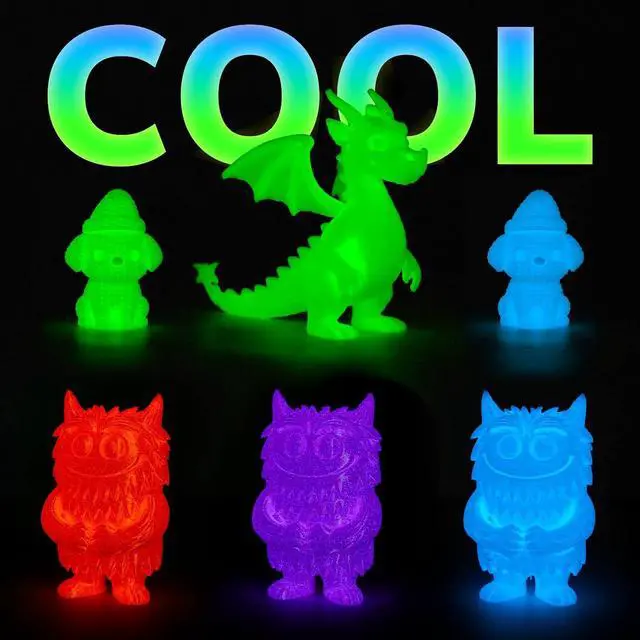 Alt view image 5 of 7 - Silk Glow in the Dark Filament Multicolor, Glow Filament Silk Green, Blue, Purple, Orange Red 1.75mm PLA Filament, Dimensional Accuracy +/- 0.02 mm, 200g X 4 Pack