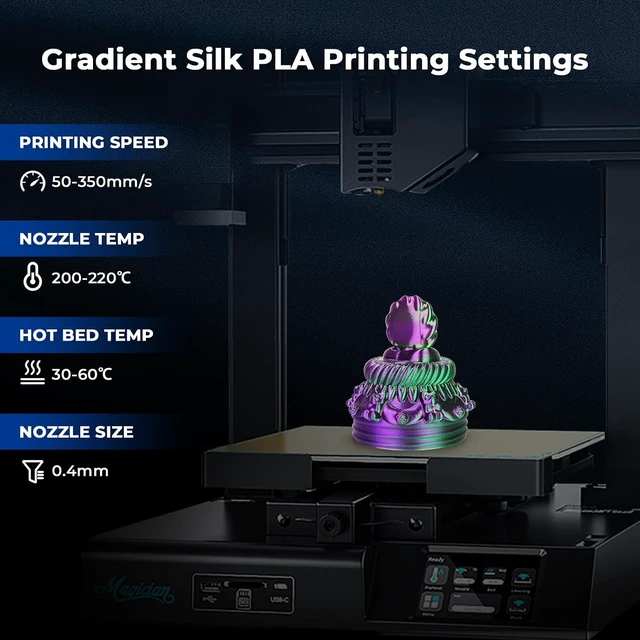 Alt view image 3 of 7 - Silk PLA 3D Printer Filament Bundle, Shiny Dual Color PLA Filament 1.75mm Pack, PLA 3D Printing Filament, Blue Green Coral Dark Violet Purple 200g X 4 Spools