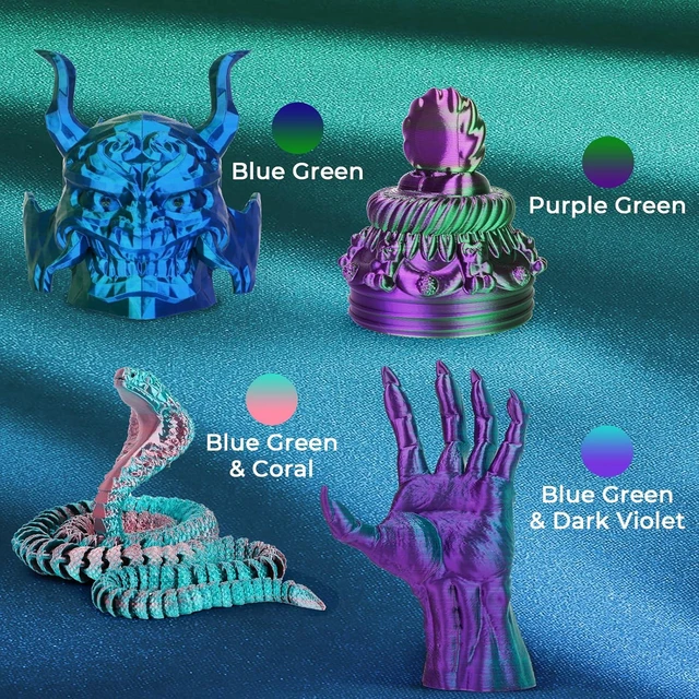 Alt view image 4 of 7 - Silk PLA 3D Printer Filament Bundle, Shiny Dual Color PLA Filament 1.75mm Pack, PLA 3D Printing Filament, Blue Green Coral Dark Violet Purple 200g X 4 Spools