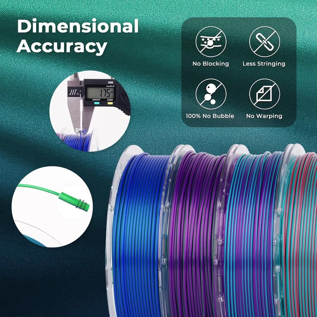 Alt view image 2 of 7 - Silk PLA 3D Printer Filament Bundle, Shiny Dual Color PLA Filament 1.75mm Pack, PLA 3D Printing Filament, Blue Green Coral Dark Violet Purple 200g X 4 Spools