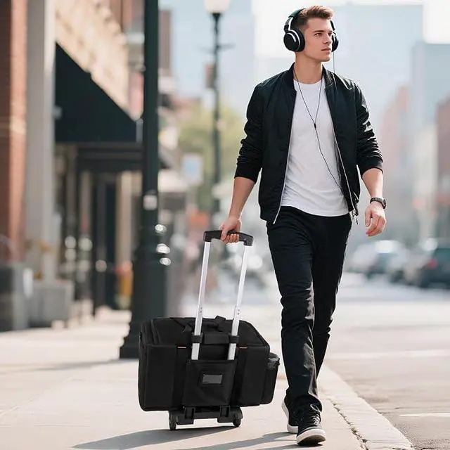 Alt view image 2 of 7 - Large Rolling DJ Bag Built-in hard plastic With Detachable Trolley
Waterproof nylon Large Capacity 7 Detachable Divider & Padded Shoulder Strap, fit up to 15.6'' laptop