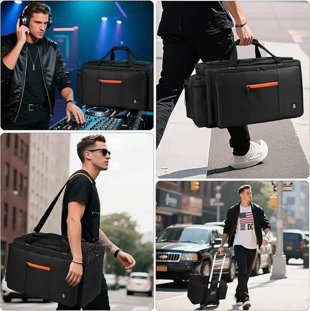 Alt view image 5 of 7 - Large Rolling DJ Bag Built-in hard plastic With Detachable Trolley
Waterproof nylon Large Capacity 7 Detachable Divider & Padded Shoulder Strap, fit up to 15.6'' laptop