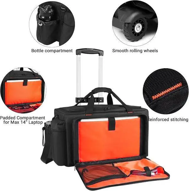 Alt view image 6 of 7 - Large Rolling DJ Bag Built-in hard plastic With Detachable Trolley
Waterproof nylon Large Capacity 7 Detachable Divider & Padded Shoulder Strap, fit up to 15.6'' laptop