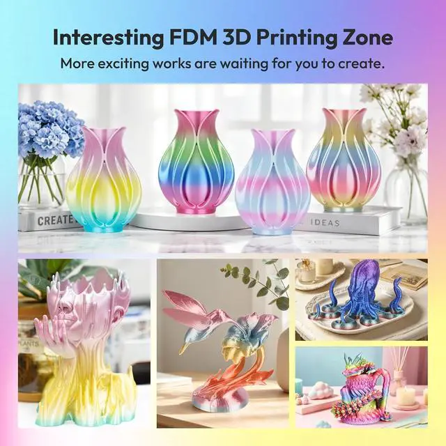 Alt view image 3 of 7 - Silk Rainbow PLA Filament 1.75mm, Shiny Multicolor Gradient Color Change, 4-Pack 800g (4×200g) Assorted Colors, Dimensional Accuracy ±0.02mm, NO-Tangle & Low Warping, Fits Most FDM 3D Printers