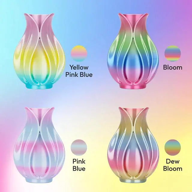 Alt view image 4 of 7 - Silk Rainbow PLA Filament 1.75mm, Shiny Multicolor Gradient Color Change, 4-Pack 800g (4×200g) Assorted Colors, Dimensional Accuracy ±0.02mm, NO-Tangle & Low Warping, Fits Most FDM 3D Printers