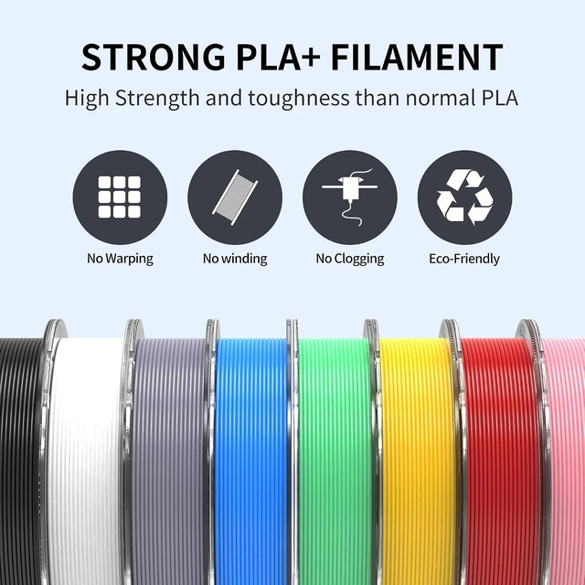 Alt view image 7 of 7 - 3D Printer Filament Bundle, PLA Plus Filament 1.75mm, 8 Colors PLA+ Filament, Dimensional Accuracy +/- 0.02mm, 8 Pack 250g Spool, Black/White/Red/Yellow/Gray/Blue/Pink/Mint Green