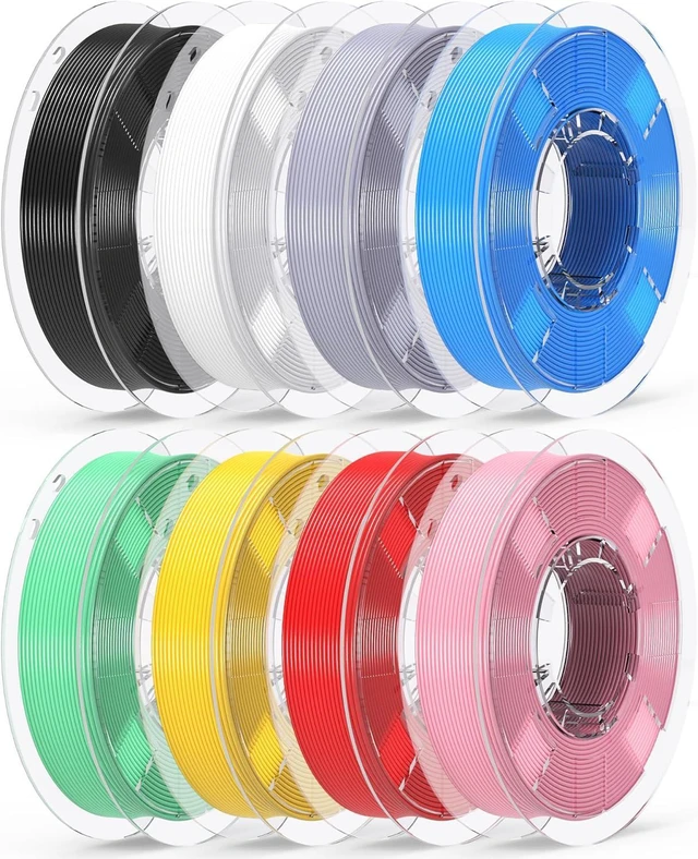 Main image of 3D Printer Filament Bundle, PLA Plus Filament 1.75mm, 8 Colors PLA+ Filament, Dimensional Accuracy +/- 0.02mm, 8 Pack 250g Spool, Black/White/Red/Yellow/Gray/Blue/Pink/Mint Green