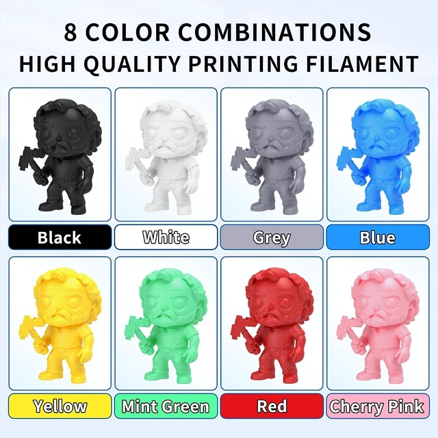 Alt view image 6 of 7 - 3D Printer Filament Bundle, PLA Plus Filament 1.75mm, 8 Colors PLA+ Filament, Dimensional Accuracy +/- 0.02mm, 8 Pack 250g Spool, Black/White/Red/Yellow/Gray/Blue/Pink/Mint Green