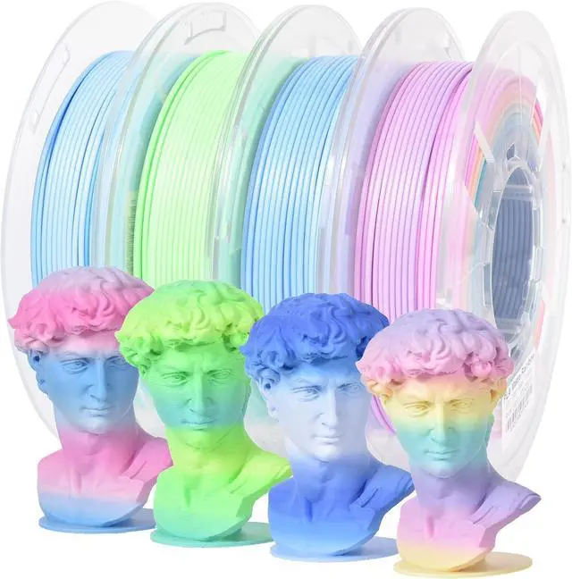 Main image of Matte Rainbow PLA Filament Multicolour 3D Printer Filament Bundle Fast Color Change Matte Muticolor Filament, 1.75mm +/- 0.02mm 200gX 4 Spools (1.76 lbs)