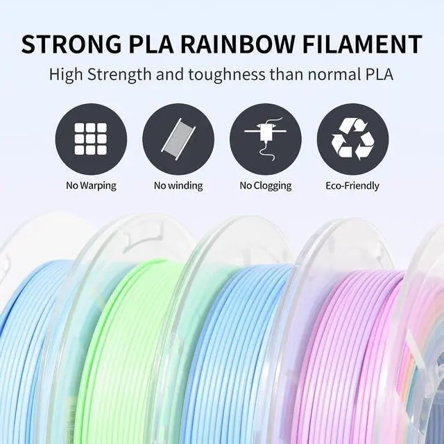 Alt view image 5 of 7 - Matte Rainbow PLA Filament Multicolour 3D Printer Filament Bundle Fast Color Change Matte Muticolor Filament, 1.75mm +/- 0.02mm 200gX 4 Spools (1.76 lbs)