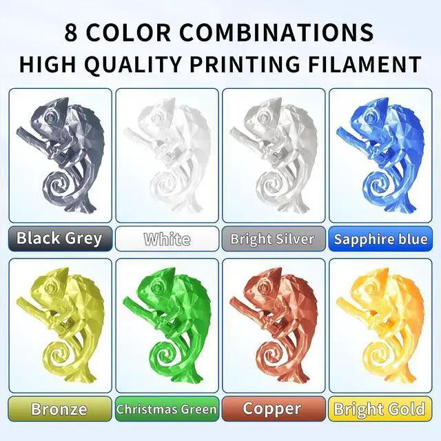 Alt view image 5 of 7 - 250gx8 Silk PLA Filament Bundle 1.75mm 3D Printer Filaments, 8 Colors 250g Spool, Black/White/Silver/Green Bronze/Gemstone Blue/Christmas Green/Red Bronze/Yellow