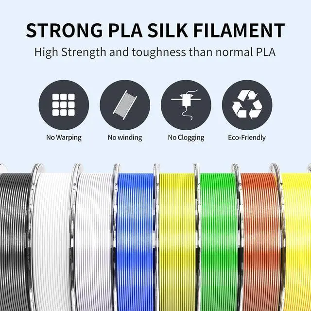 Alt view image 2 of 7 - 250gx8 Silk PLA Filament Bundle 1.75mm 3D Printer Filaments, 8 Colors 250g Spool, Black/White/Silver/Green Bronze/Gemstone Blue/Christmas Green/Red Bronze/Yellow