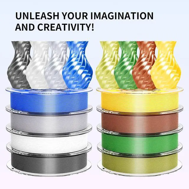 Alt view image 3 of 7 - 250gx8 Silk PLA Filament Bundle 1.75mm 3D Printer Filaments, 8 Colors 250g Spool, Black/White/Silver/Green Bronze/Gemstone Blue/Christmas Green/Red Bronze/Yellow
