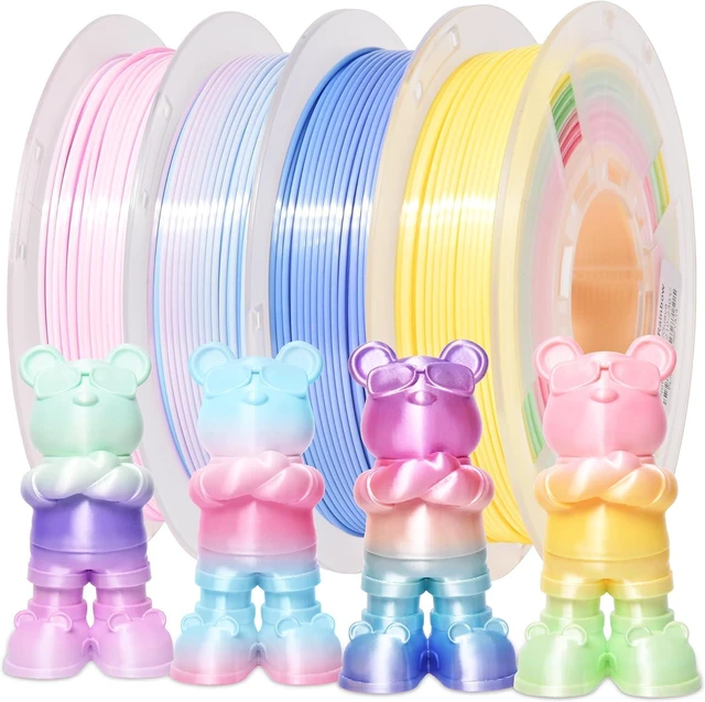 Main image of Silk Rainbow PLA 3D Printer Filament Bundle Shiny Multicolored Filament 1.75mm Fast Color Change 3D Printing Filament for Most 3D Printer, 4 Spools 250g Each (2.2lbs)