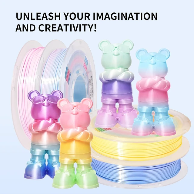 Alt view image 7 of 7 - Silk Rainbow PLA 3D Printer Filament Bundle Shiny Multicolored Filament 1.75mm Fast Color Change 3D Printing Filament for Most 3D Printer, 4 Spools 250g Each (2.2lbs)