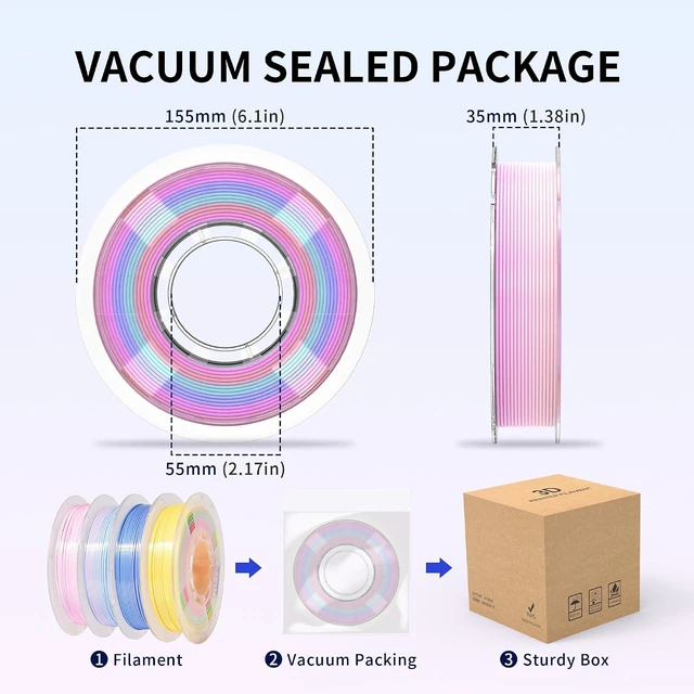 Alt view image 4 of 7 - Silk Rainbow PLA 3D Printer Filament Bundle Shiny Multicolored Filament 1.75mm Fast Color Change 3D Printing Filament for Most 3D Printer, 4 Spools 250g Each (2.2lbs)