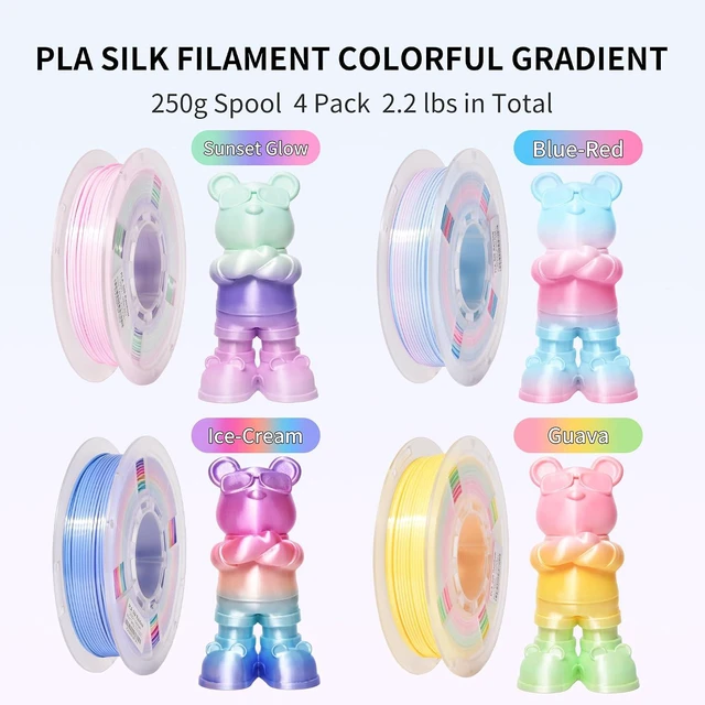 Alt view image 2 of 7 - Silk Rainbow PLA 3D Printer Filament Bundle Shiny Multicolored Filament 1.75mm Fast Color Change 3D Printing Filament for Most 3D Printer, 4 Spools 250g Each (2.2lbs)