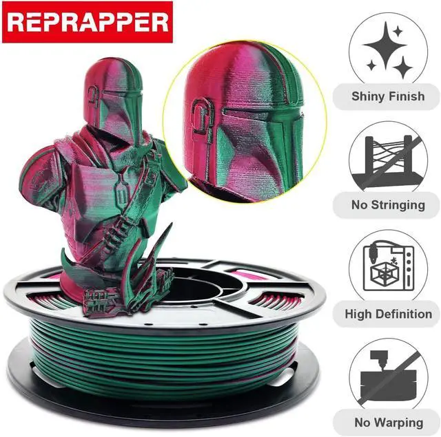 Alt view image 3 of 7 - 4X 250g Color Pack, Dual Color Filament Coextrusion PLA Filament 1.75mm for 3D Printer, 4 x 250g Spools Matte Red/Blue, Matte Purple/Green, Silk Red/Blue, Silk Purple/Green