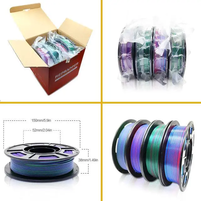 Alt view image 5 of 7 - 4X 250g Color Pack, Dual Color Filament Coextrusion PLA Filament 1.75mm for 3D Printer, 4 x 250g Spools Matte Red/Blue, Matte Purple/Green, Silk Red/Blue, Silk Purple/Green