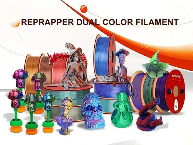Alt view image 6 of 7 - 4X 250g Color Pack, Dual Color Filament Coextrusion PLA Filament 1.75mm for 3D Printer, 4 x 250g Spools Matte Red/Blue, Matte Purple/Green, Silk Red/Blue, Silk Purple/Green