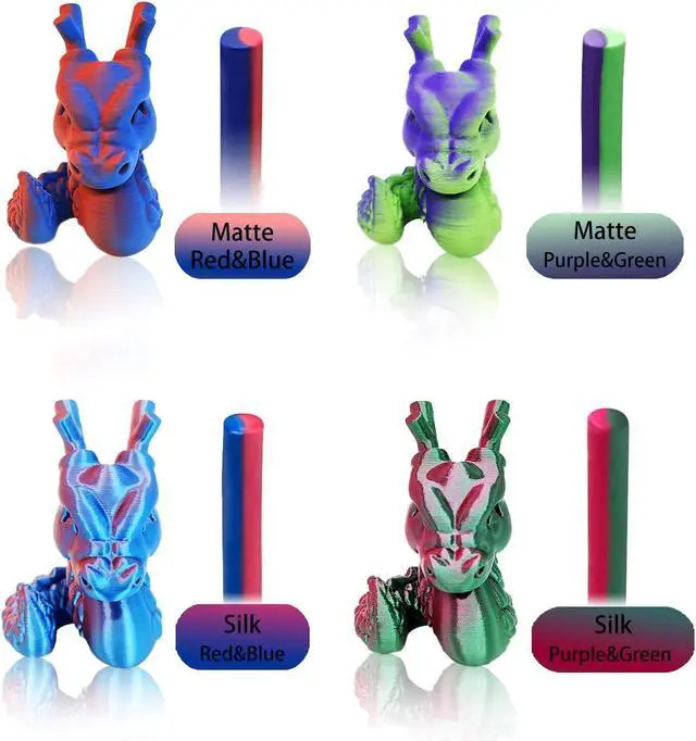 Alt view image 4 of 7 - 4X 250g Color Pack, Dual Color Filament Coextrusion PLA Filament 1.75mm for 3D Printer, 4 x 250g Spools Matte Red/Blue, Matte Purple/Green, Silk Red/Blue, Silk Purple/Green